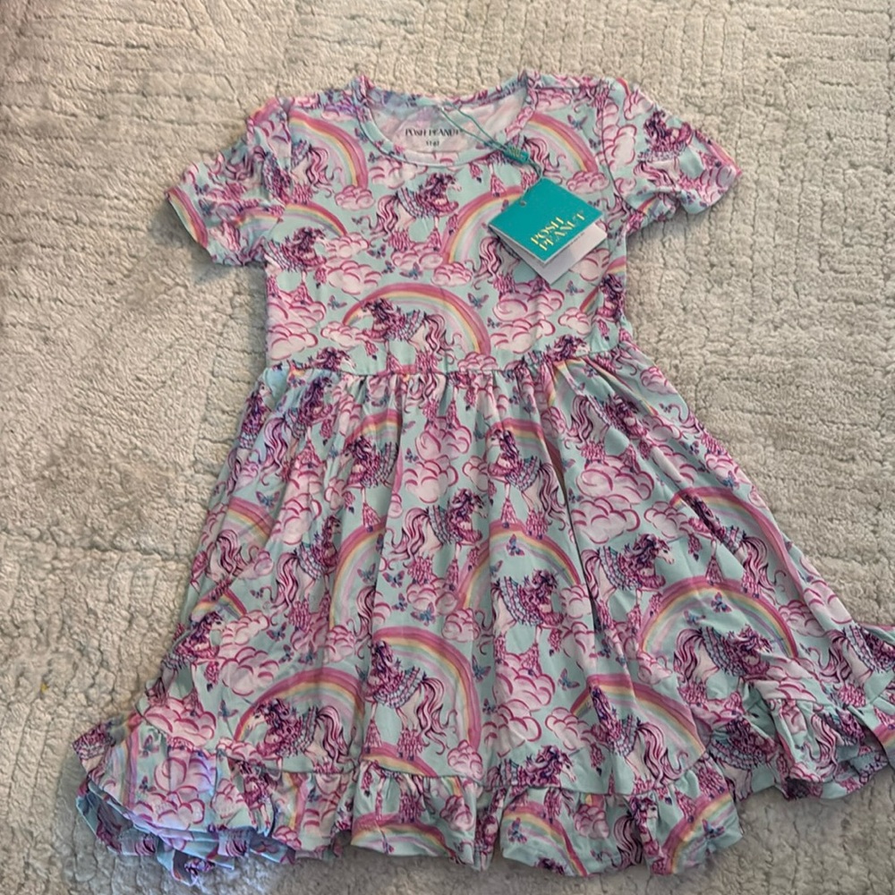 NWT Posh Peanut Ruffled Twirl Dress Sz 5-6T Cosette Print
